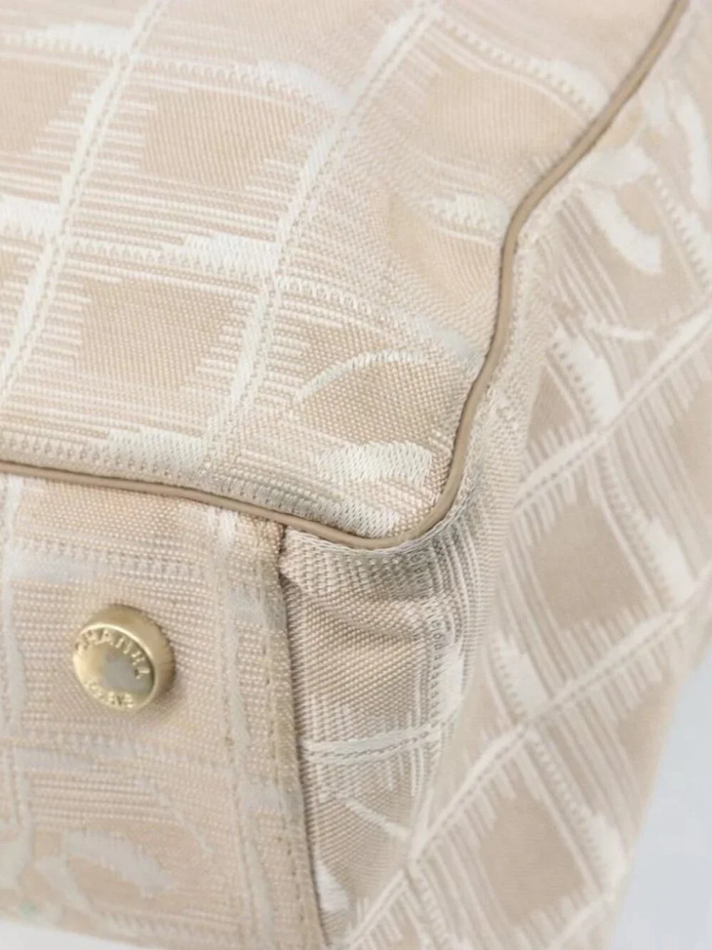 CHANEL New Travel Line Tote Bag Nylon Beige Gold CC Auth BA11779